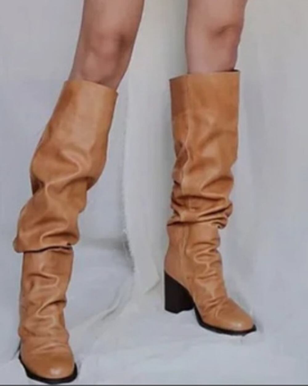 Free People Elle Camel Tan Leather Tall Slouch Boots sz 39 EU/9 US